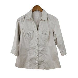 Sonoma Jacket Top Shirt Shacket Size Medium Tan Safari snap up light weight